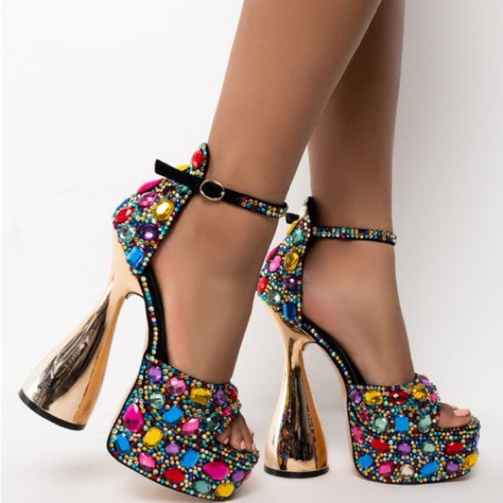 Worn Once! Azalea Wang Life of the Party Rhinestone Platform Heel in Multicolor